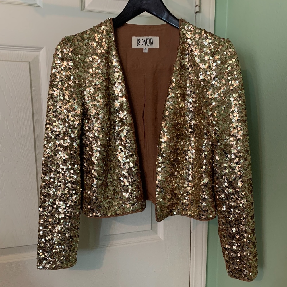 BB Dakota All over Gold Sequin Open Blazer